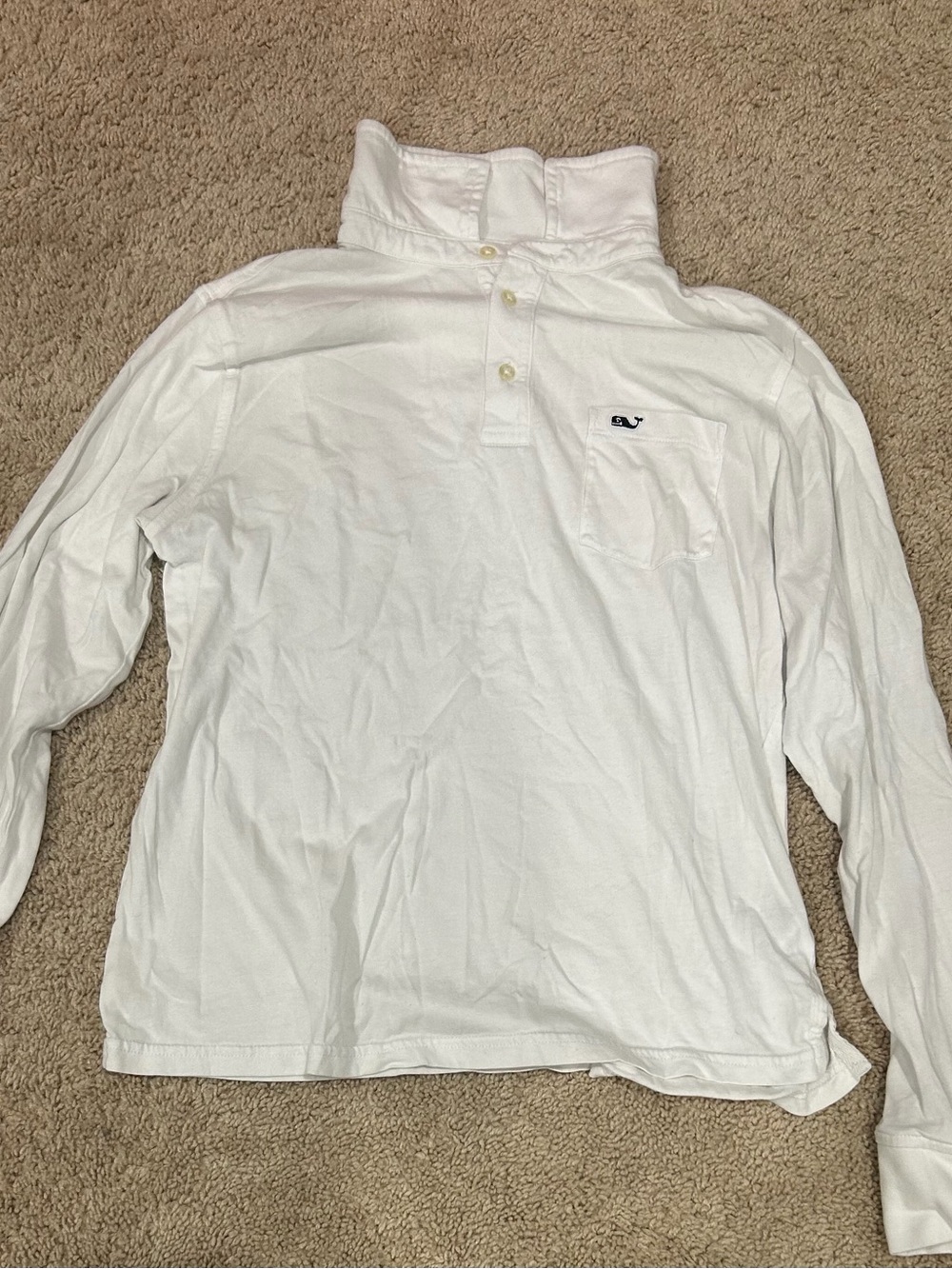 Vineyard Vines White Long-Sleeve Polo with Pocket Whale Logo